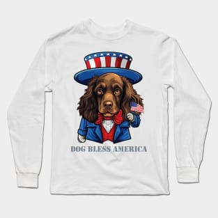 Funny 4th of July Boykin Spaniel Dog Bless America Long Sleeve T-Shirt